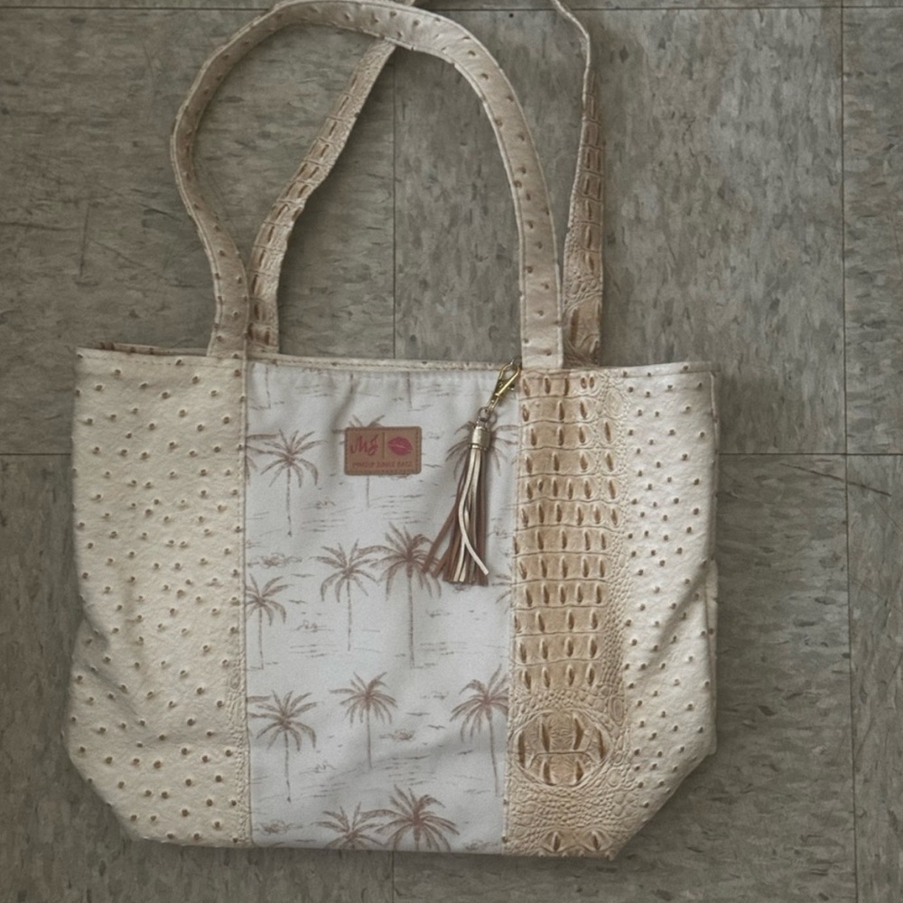 Chic Cream and Tan Tote Bag with Palm Design